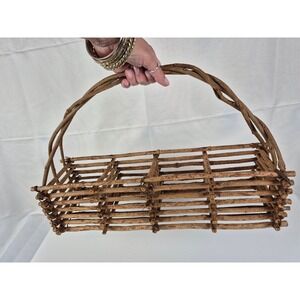 Large Vintage Rustic Twig Wood Basket Trug Primitive Farmhouse Cabin Decor
